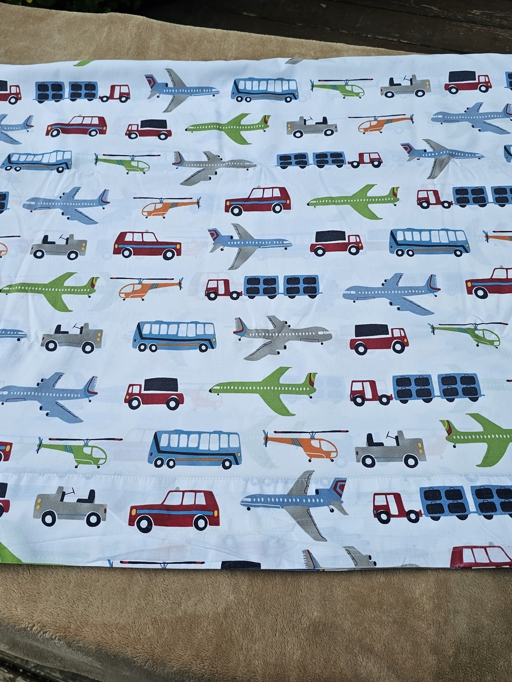 Pottery Barn Kids Twin Flat Sheet - Airport Vehicles.